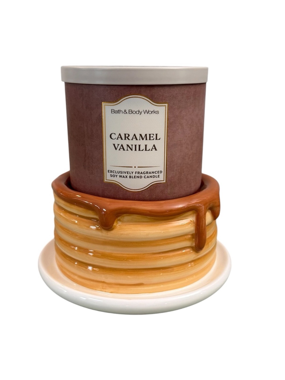 2-Pc Bath & Body Works PANCAKE STACK 3-Wick Candle Holder CARAMEL VANILLA Set - Picture 10 of 10